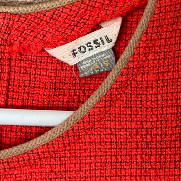 Fossil Sleeveless Textured Shift Dress Front Pockets Orange Size Small - Picture 4 of 8